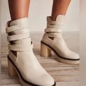 Free People Cream Strappy Heeled Boots